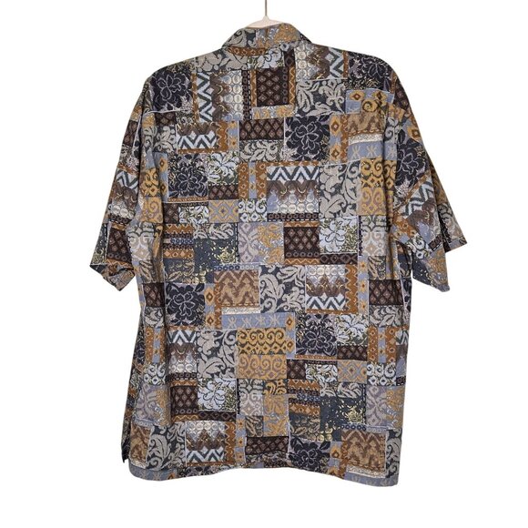 Tori Richard Honolulu Patchwork Button-Front Shirt L‎ Cotton Brown Blue Tropical - Picture 2 of 7